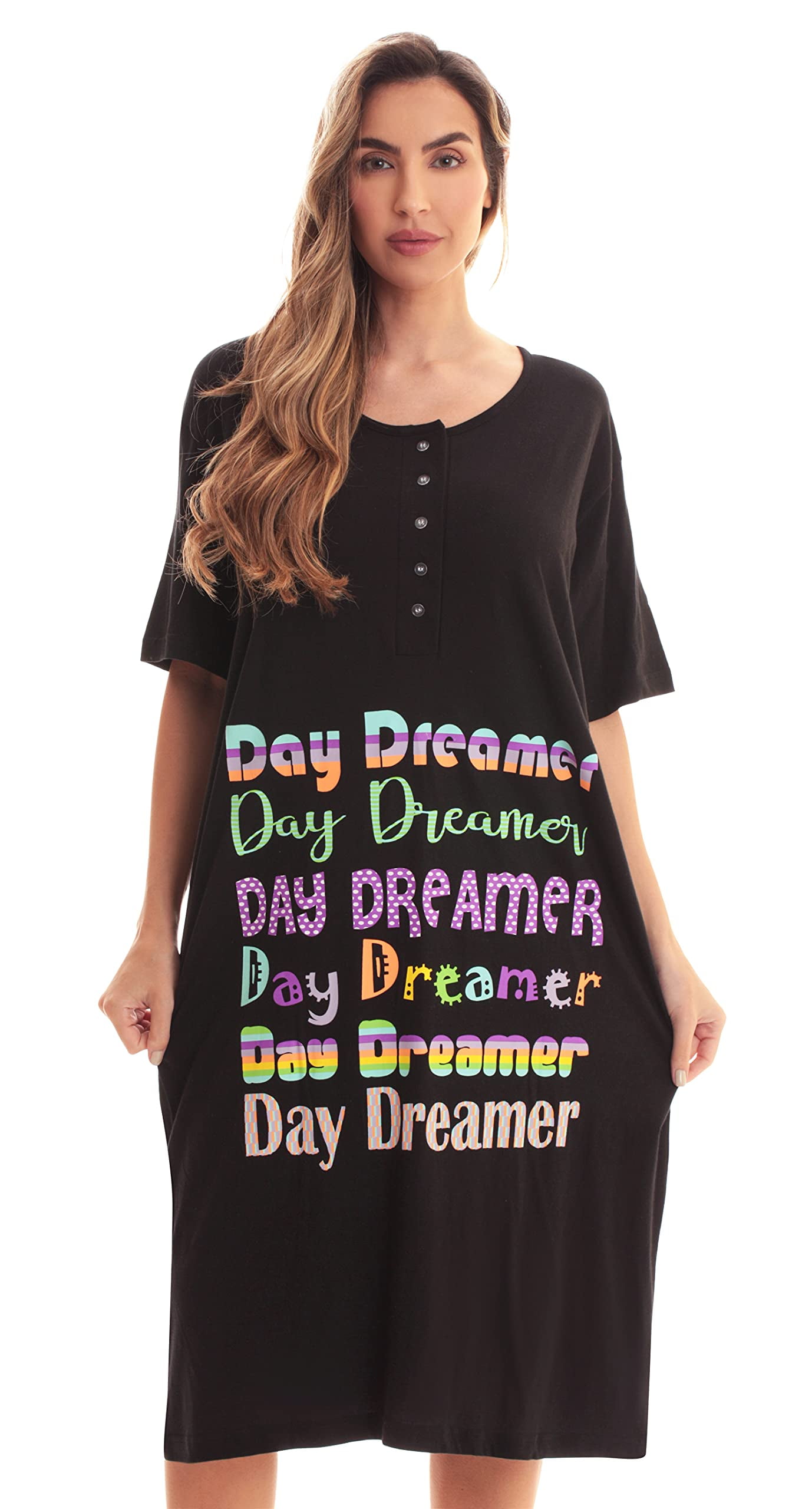 Just Love Short Sleeve Nightgown Sleep Dress for Women (Black - Day ...