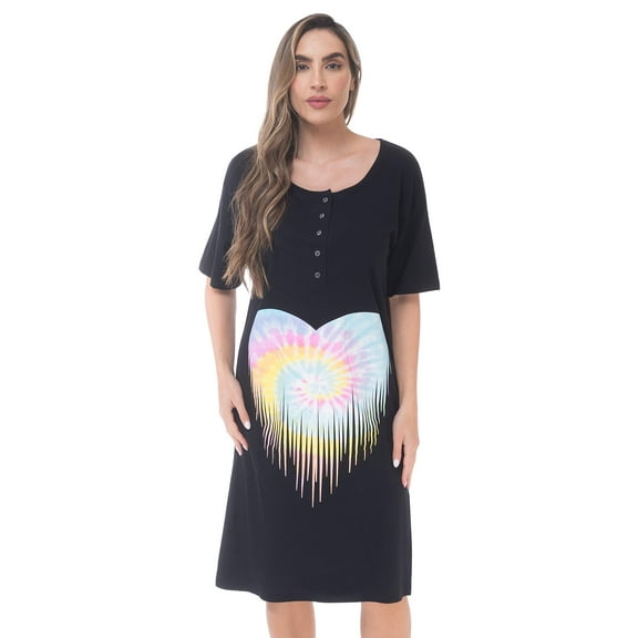 Just Love Short Sleeve Nightgown Sleep Dress for Women (Black - Dripping Pastel Heart, 3X)