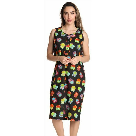 Just Love Short Sleeve Nightgown Sleep Dress for Women (Black - Fun Owl, Large)