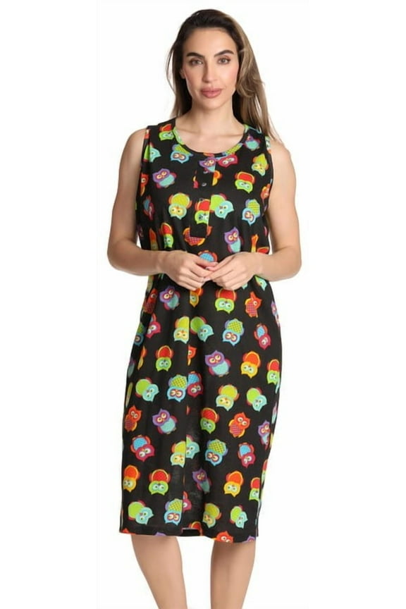 Short Sleeve Nightgown Sleep Dress for Women (Black - Fun Owl, Small)