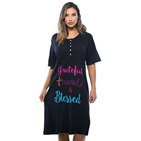 Just Love Short Sleeve Nightgown Sleep Dress for Women (Black - Greatful, 2X)