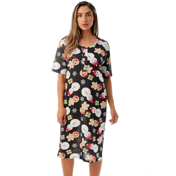 Just Love Short Sleeve Nightgown Sleep Dress for Women (Black - Holiday Mixed, Medium)