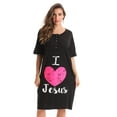 thumbnail image 1 of Just Love Short Sleeve Nightgown Sleep Dress for Women (Black - I Love Jesus, 2X), 1 of 3