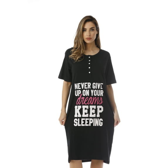 Just Love Short Sleeve Nightgown Sleep Dress for Women (Black - Keep Sleeping, 1X)
