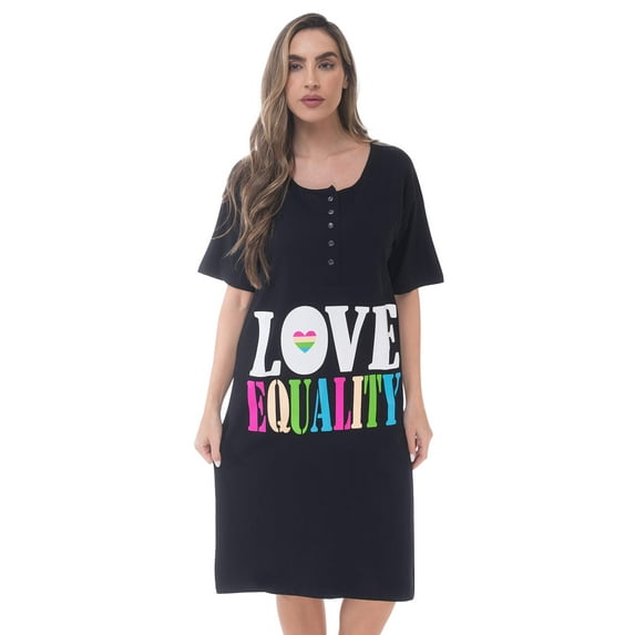 Just Love Short Sleeve Nightgown Sleep Dress for Women (Black - Love Equality, 3X)