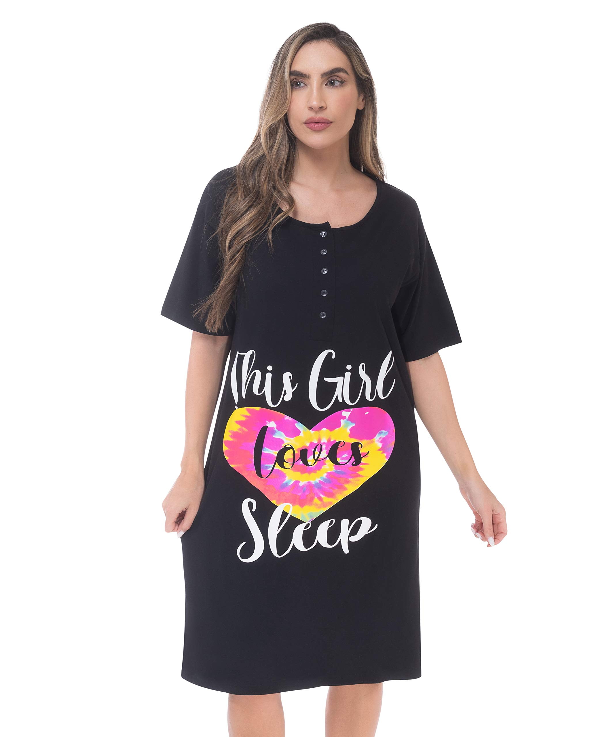 Just Love Short Sleeve Nightgown Sleep Dress for Women (Black - This Girls  Loves Sleep, Large)