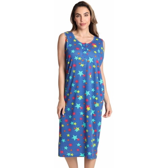 Just Love Short Sleeve Nightgown Sleep Dress for Women (Blue - Multi Stars, Small)
