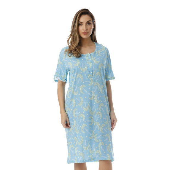 Just Love Short Sleeve Nightgown Sleep Dress for Women (Blue - Starry Moon, 3X)