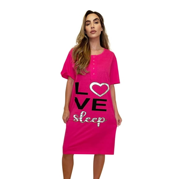 Just Love Short Sleeve Nightgown Sleep Dress for Women (Fuchsia - Love Sleep, Medium)