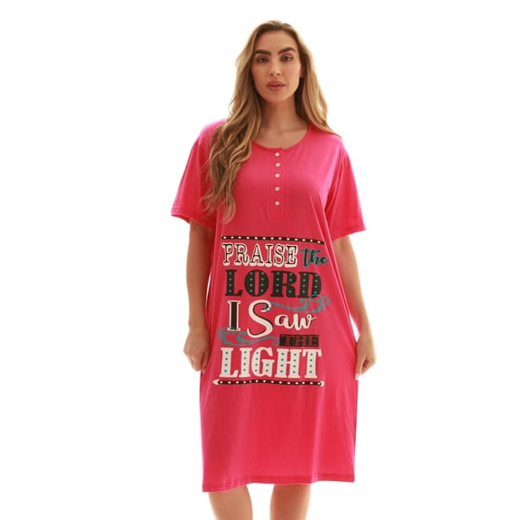 Just Love Short Sleeve Nightgown Sleep Dress for Women (Fuchsia - Praise The Lord, Medium)