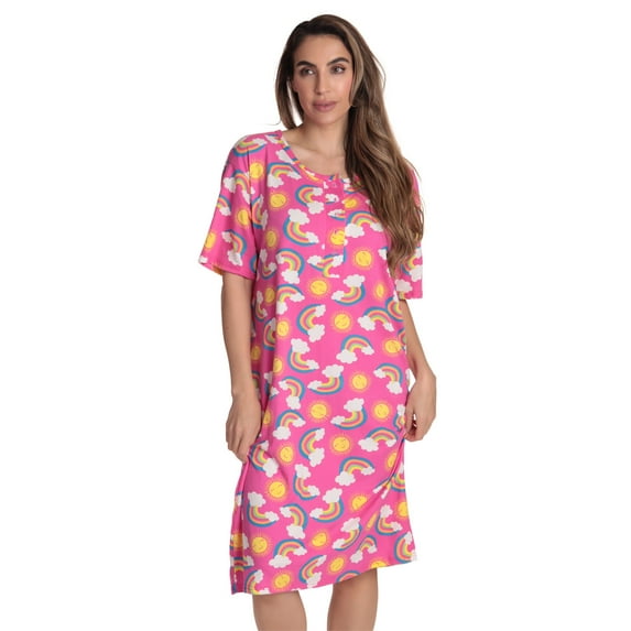 Just Love Short Sleeve Nightgown Sleep Dress for Women (Fuchsia - Sunny Rainbows, 3X)