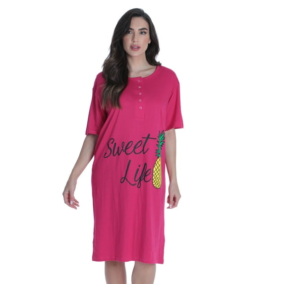 Just Love Short Sleeve Nightgown Sleep Dress for Women (Fuchsia - Sweet Life, Medium)