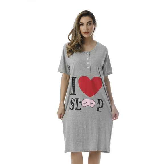 Just Love Short Sleeve Nightgown Sleep Dress for Women (Grey - I Heart Sleep Mask, 3X)
