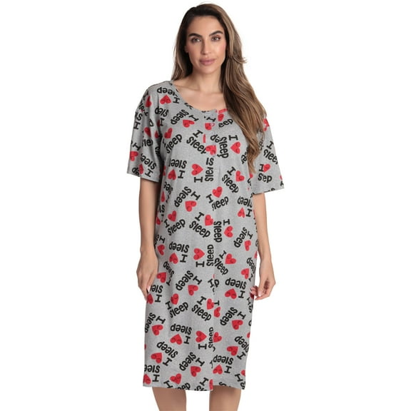 Just Love Short Sleeve Nightgown Sleep Dress for Women (Grey - I Heart Sleep, Medium)