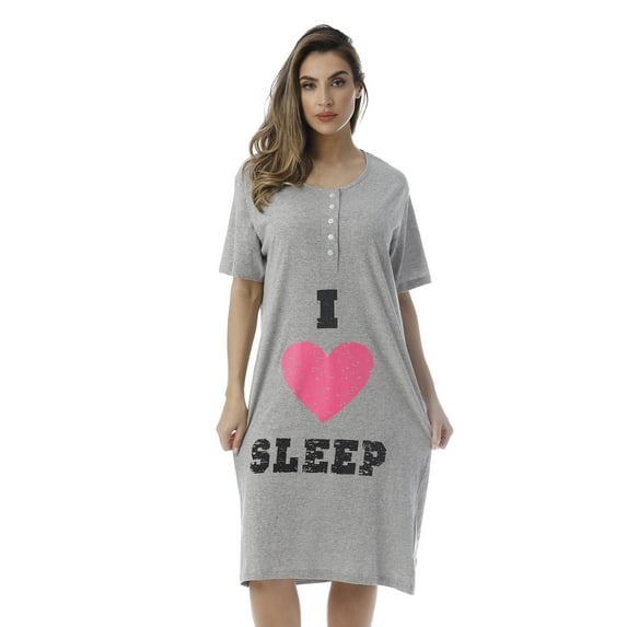 Just Love Short Sleeve Nightgown Sleep Dress for Women (Grey - I Heart Sleep, Medium)