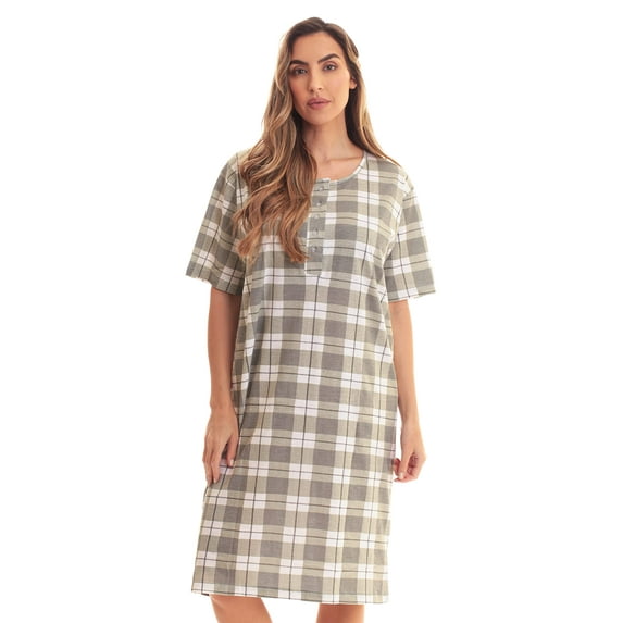 Just Love Short Sleeve Nightgown Sleep Dress for Women (Grey - Plaid, Large)