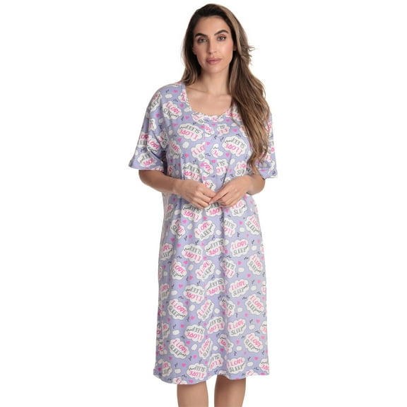 Just Love Short Sleeve Nightgown Sleep Dress for Women (Lilac - I Love Sleep, 3X)