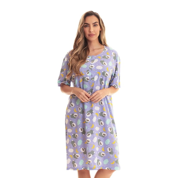 Just Love Short Sleeve Nightgown Sleep Dress for Women (Medium, Lilac - Sheep Celestial)