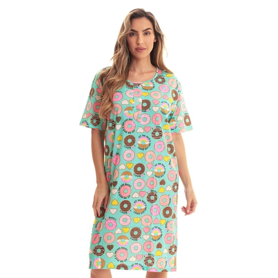 Just Love Short Sleeve Nightgown Sleep Dress for Women (Medium, Mint - All You Need is Love)