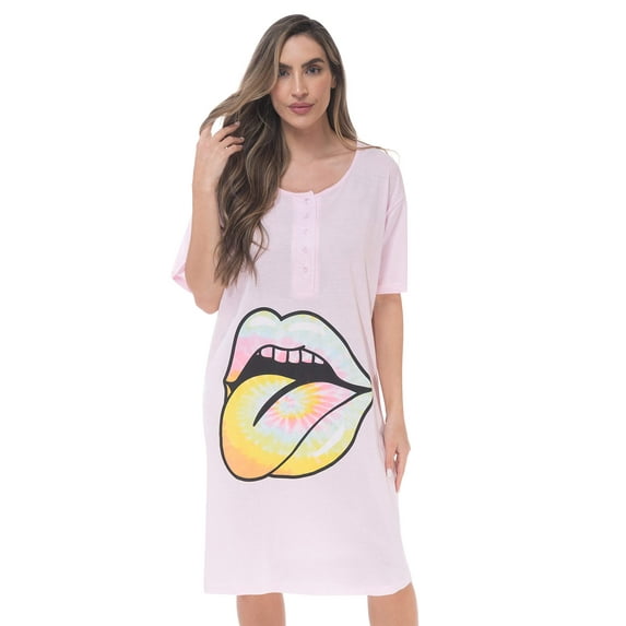 Just Love Short Sleeve Nightgown Sleep Dress for Women (Pink - Tie Dye Pastel Mouth, X-Large)