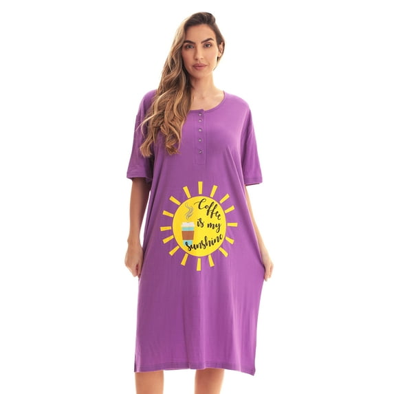 Just Love Short Sleeve Nightgown Sleep Dress for Women (Purple - Coffee Sunshine, Medium)