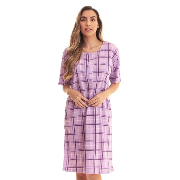 Just Love Short Sleeve Nightgown Sleep Dress for Women (Purple - Plaid, 2X)