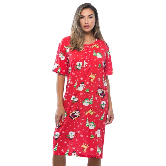 Just Love Short Sleeve Nightgown Sleep Dress for Women (Red - Holiday Friends, 3X)