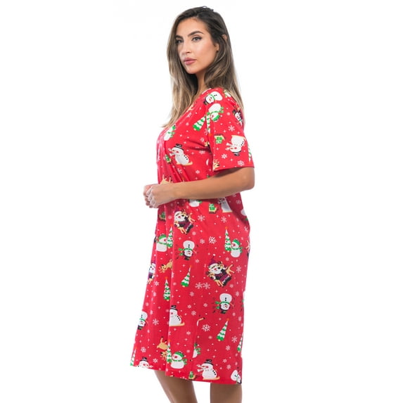 Just Love Short Sleeve Nightgown Sleep Dress for Women (Red - Holiday Friends, Medium)