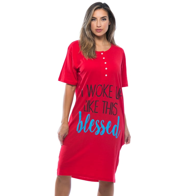 Just Love Short Sleeve Nightgown Sleep Dress for Women (Red - I Woke Up  Like This, Large) 