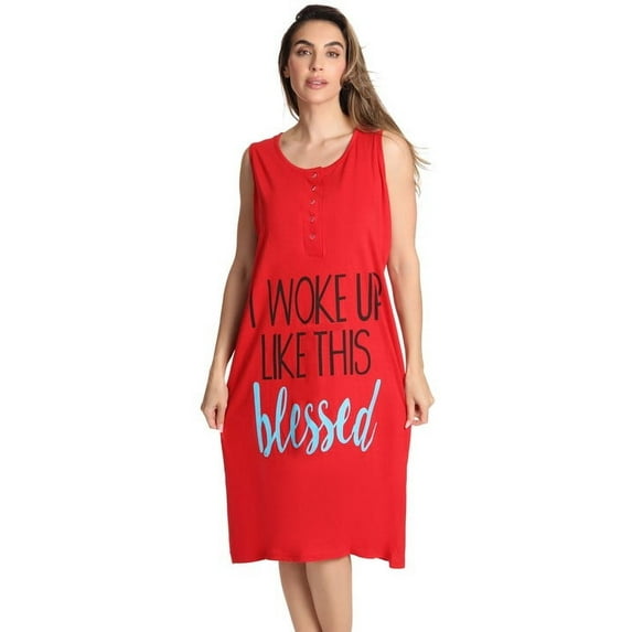 Just Love Short Sleeve Nightgown Sleep Dress for Women (Red - Woke Up Like This, Large)