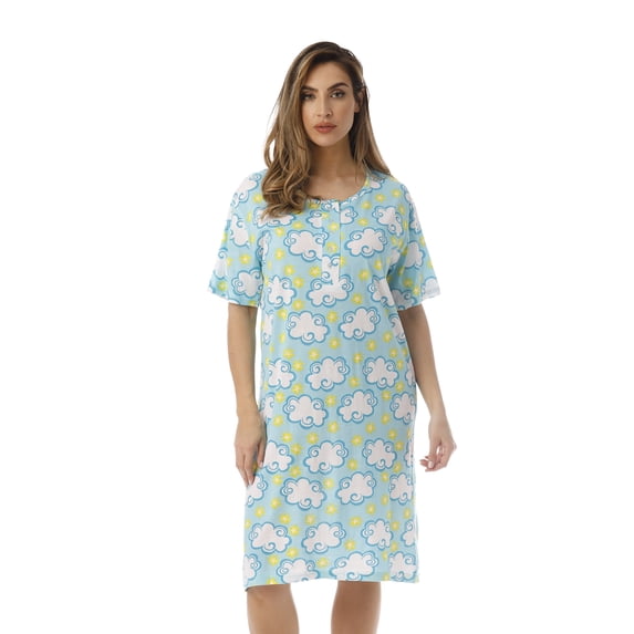 Just Love Short Sleeve Nightgown / Sleep Dress for Women / Sleepwear (Aqua - Big Cloud, 3X)