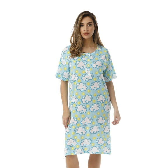 Just Love Short Sleeve Nightgown / Sleep Dress for Women / Sleepwear (Aqua - Big Cloud, Small)