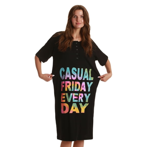 Just Love Short Sleeve Nightgown Sleep Dress for Women Sleepwear (Black - Casual Friday, Small)