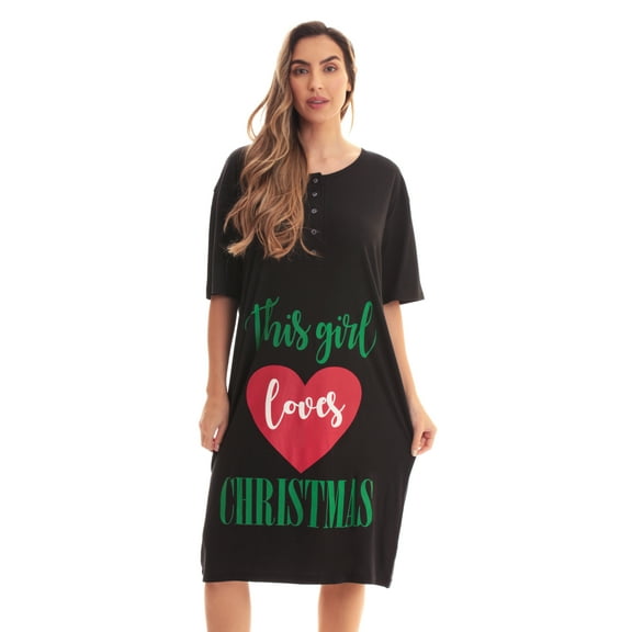 Just Love Short Sleeve Nightgown Sleep Dress for Women Sleepwear (Black - This Girl Loves Xmas, 2X)