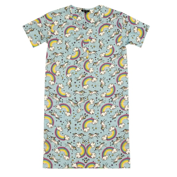 Just Love Short Sleeve Nightgown Sleep Dress for Women Sleepwear (Blue - Unicorns and Rainbows, 3X)
