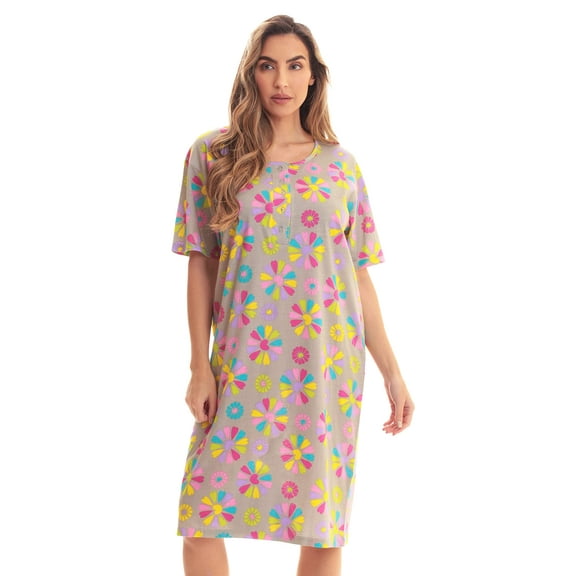 Just Love Short Sleeve Nightgown Sleep Dress for Women Sleepwear (Grey - Heart Center, 3X)