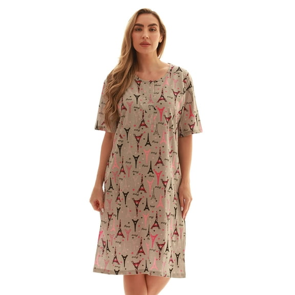 Just Love Short Sleeve Nightgown Sleep Dress for Women Sleepwear (Grey - Leopard Cheetah Paris, 3X)