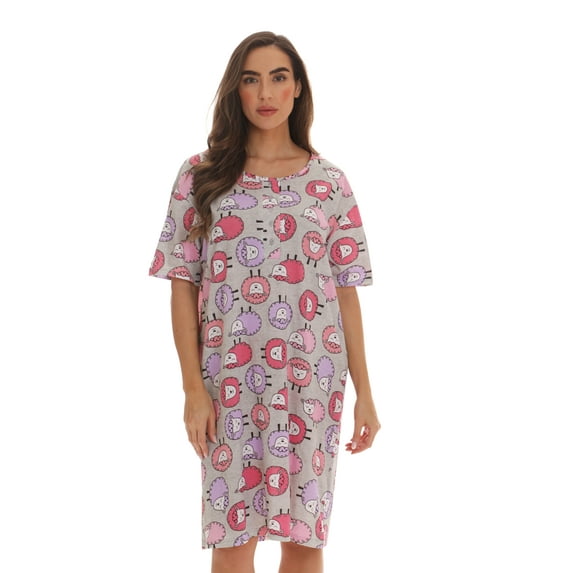 Just Love Short Sleeve Nightgown Sleep Dress for Women Sleepwear (Grey - Sleepy Sheepy, 1X)