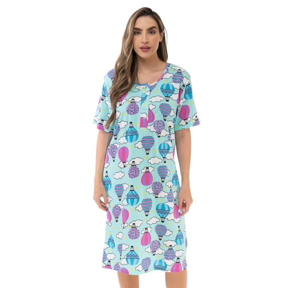 Just Love Short Sleeve Nightgown Sleep Dress for Women Sleepwear (Hot Air Balloons, Large)