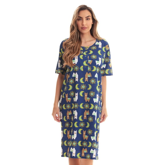 Just Love Short Sleeve Nightgown Sleep Dress for Women Sleepwear (Navy - Llama Celestial, 2X)