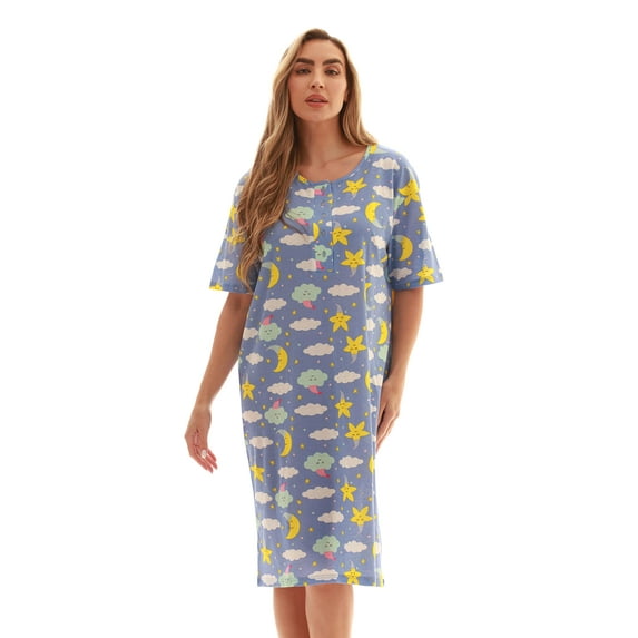 Just Love Short Sleeve Nightgown Sleep Dress for Women Sleepwear (Plum - Sleepy Celestial, Small)