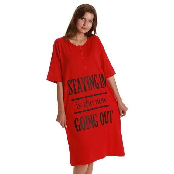 Just Love Short Sleeve Nightgown Sleep Dress for Women Sleepwear (Red - Staying In, 2X)