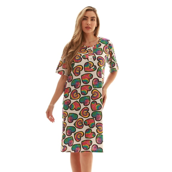 Just Love Short Sleeve Nightgown Sleep Dress for Women Sleepwear (Tie Dye Tossed Hearts, Large)