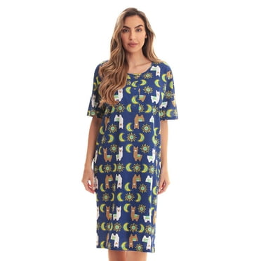 Just Love Short Sleeve Nightgown Sleep Dress for Women (Small, Navy - Llama Celestial)