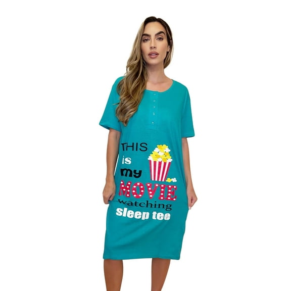 Just Love Short Sleeve Nightgown Sleep Dress for Women (Teal - Movie Sleep, 3X)