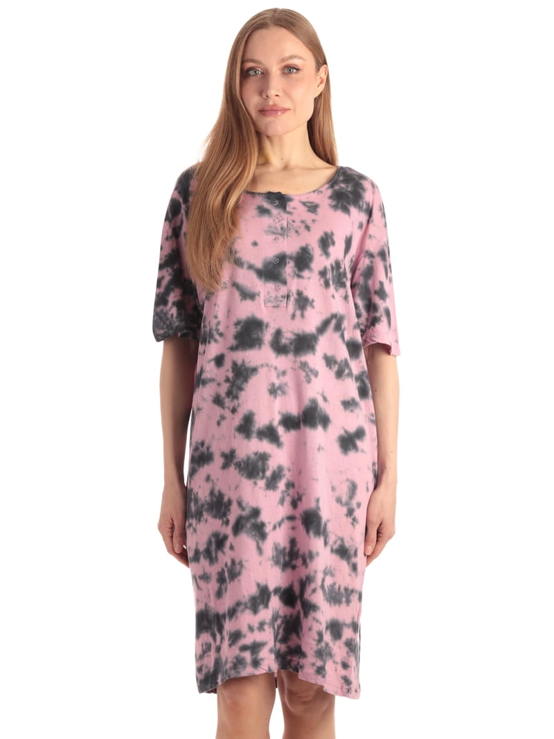 Just Love Short Sleeve Nightgown Sleep Dress for Women (Tie Dye Black Pink,  3X) - Walmart.com