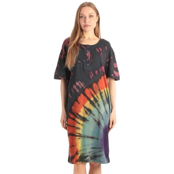 Just Love Short Sleeve Nightgown Sleep Dress for Women (Tie Dye Black Pink Swirl, 2X)