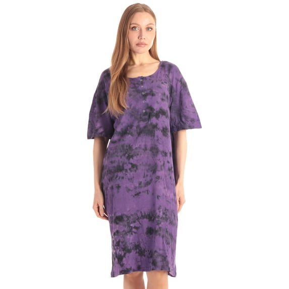 Just Love Short Sleeve Nightgown Sleep Dress for Women (Tie Dye Black Purple, 2X)