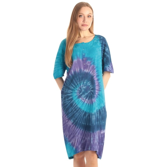 Just Love Short Sleeve Nightgown Sleep Dress for Women (Tie Dye Blue Purple Swirl, Medium)