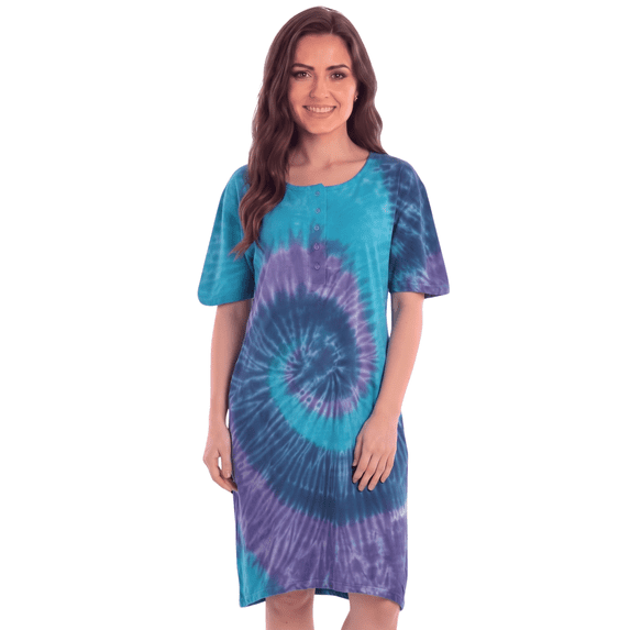 Just Love Short Sleeve Nightgown Sleep Dress for Women (Tie Dye Blue Purple Swirl, X-Large)